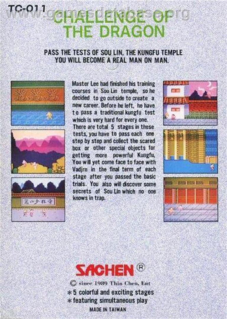 Challenge of the Dragon (Color Dreams Version) - Nintendo NES - Artwork - Box Back