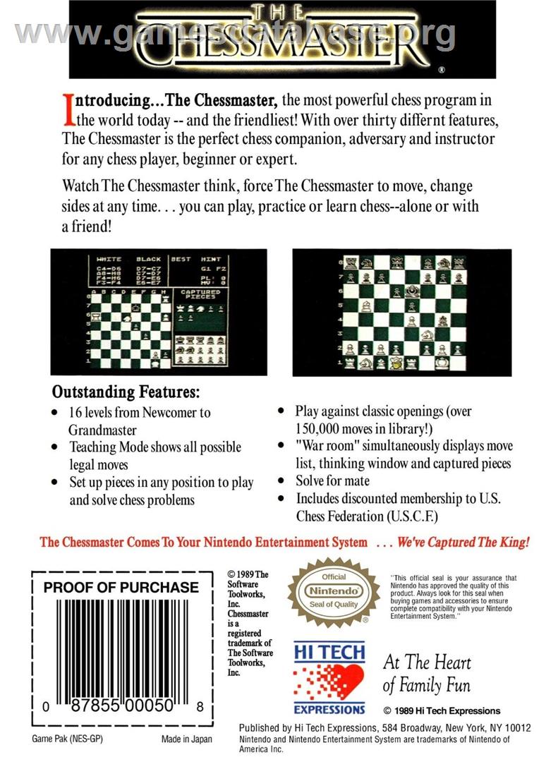 Chessmaster, The - Nintendo NES - Artwork - Box Back
