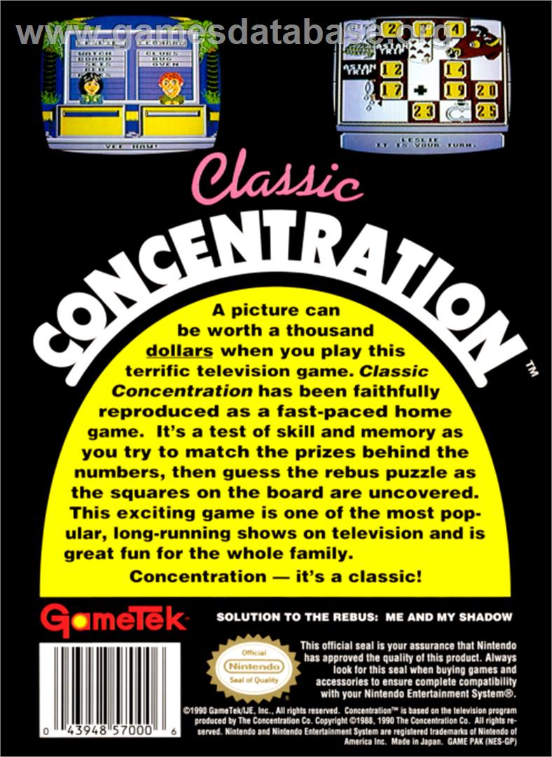 Classic Concentration - Nintendo NES - Artwork - Box Back