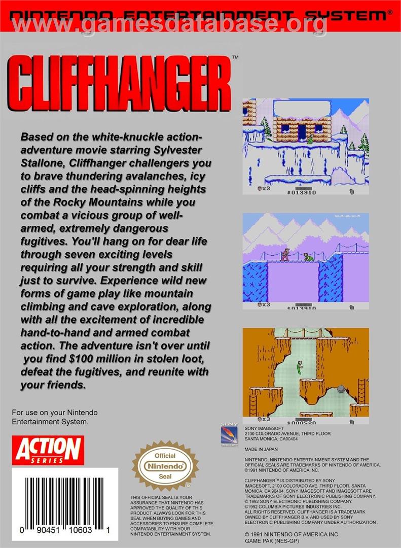 Cliffhanger - Nintendo NES - Artwork - Box Back