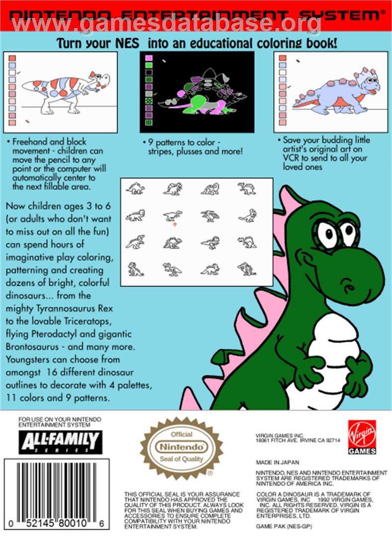 Color a Dinosaur - Nintendo NES - Artwork - Box Back