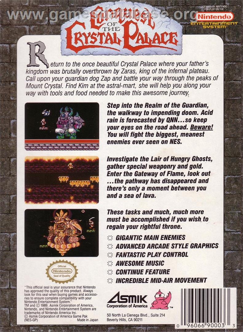 Conquest Of The Crystal Palace - Nintendo NES - Artwork - Box Back