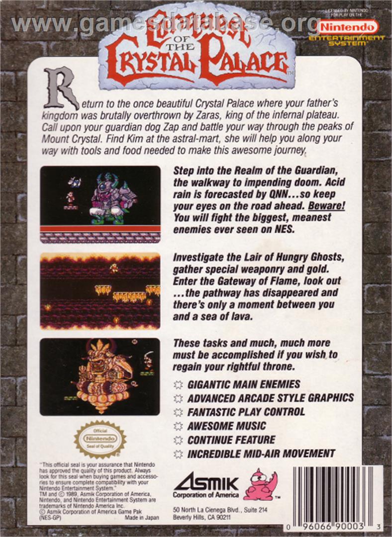 Conquest of the Crystal Palace - Nintendo NES - Artwork - Box Back