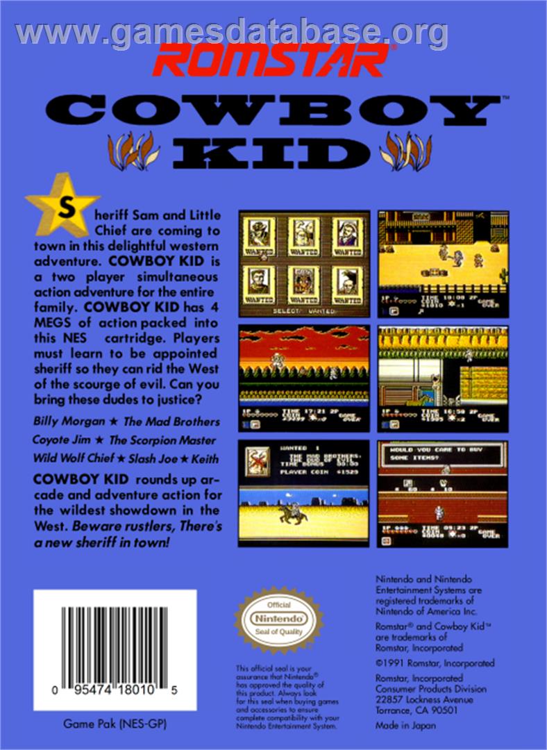 Cowboy Kid - Nintendo NES - Artwork - Box Back