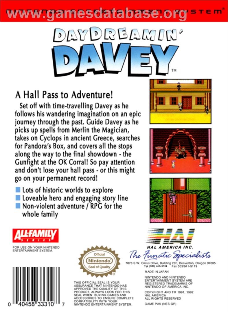 Day Dreamin' Davey - Nintendo NES - Artwork - Box Back