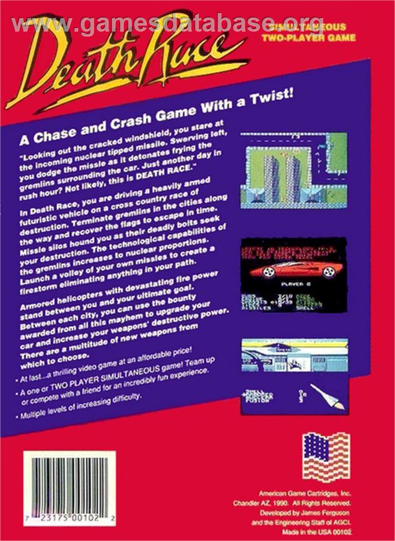 Death Race - Nintendo NES - Artwork - Box Back