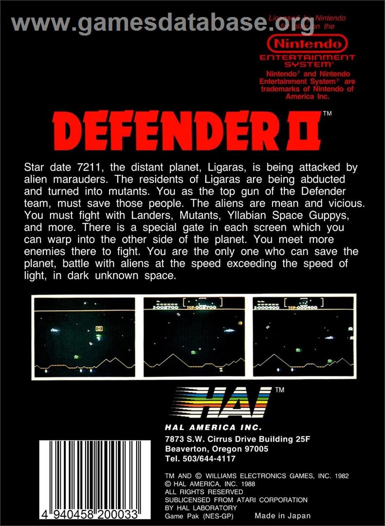 Defender 2 - Nintendo NES - Artwork - Box Back