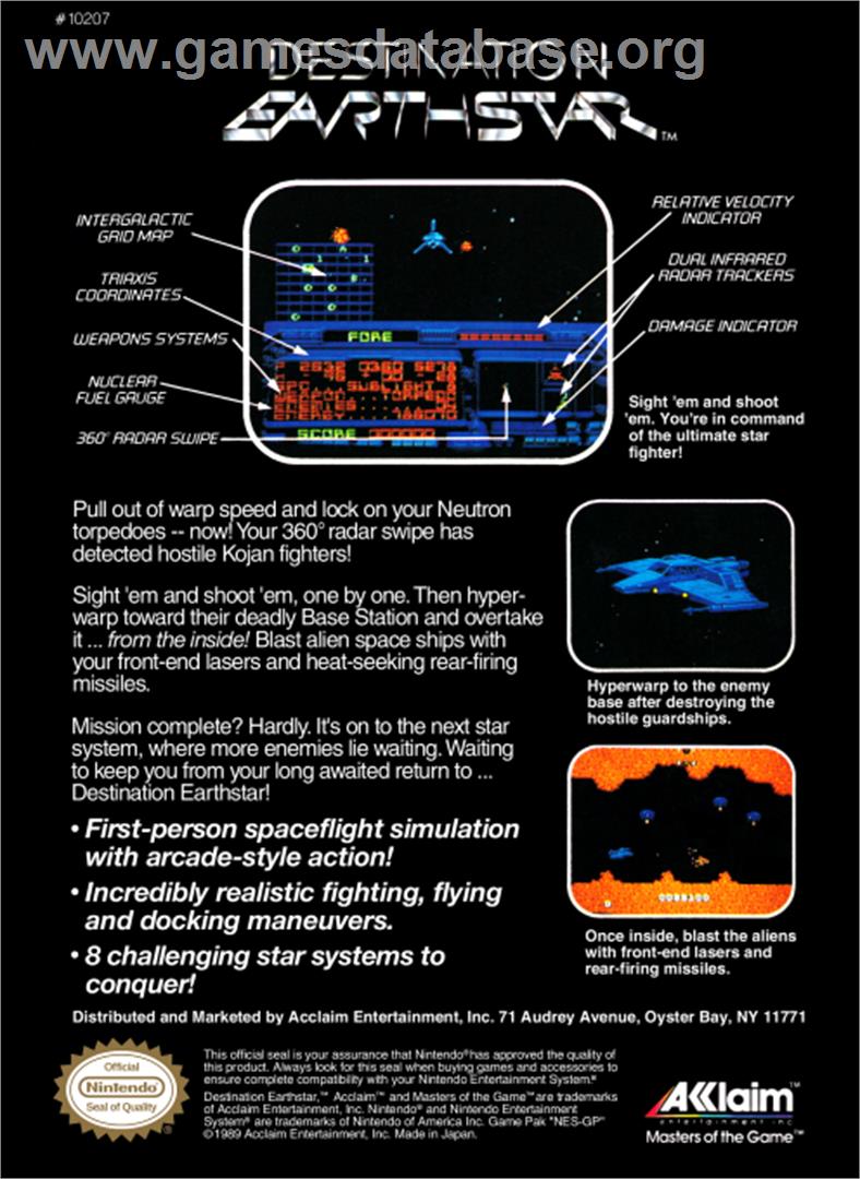 Destination Earthstar - Nintendo NES - Artwork - Box Back