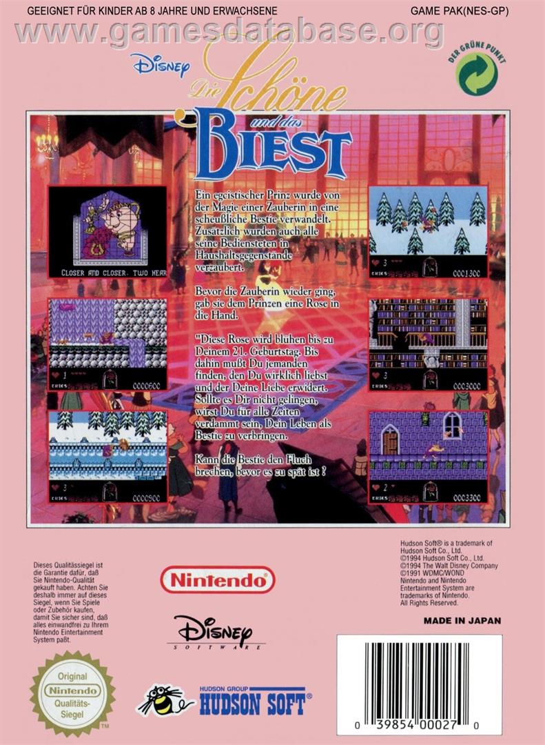 Disney's Beauty And The Beast - Nintendo NES - Artwork - Box Back
