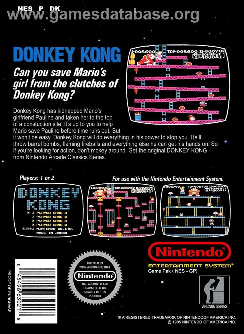 Donkey Kong - Nintendo NES - Artwork - Box Back