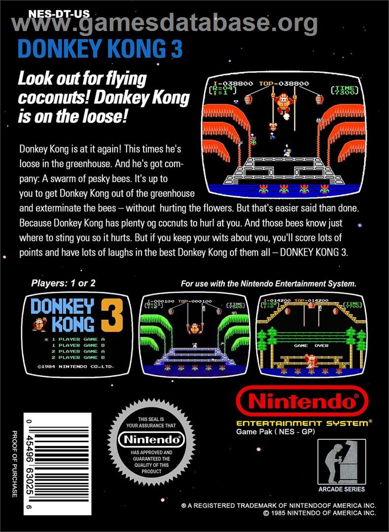 Donkey Kong 3 - Nintendo NES - Artwork - Box Back