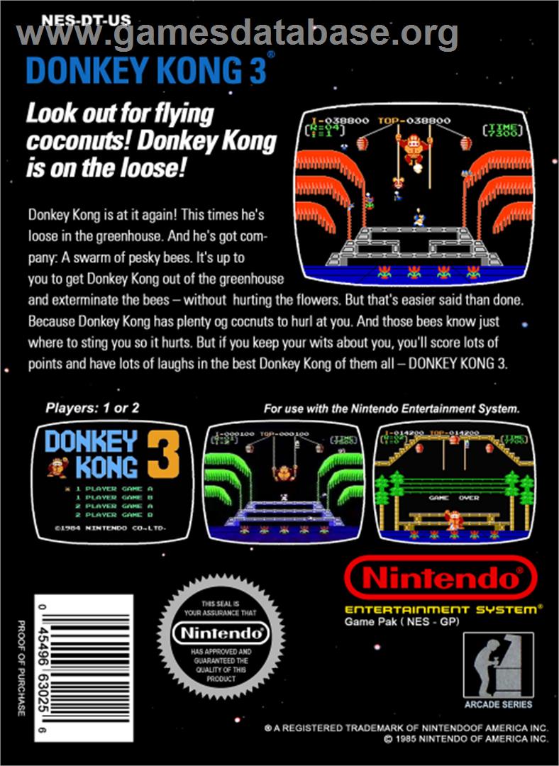 Donkey Kong 3 - Nintendo NES - Artwork - Box Back