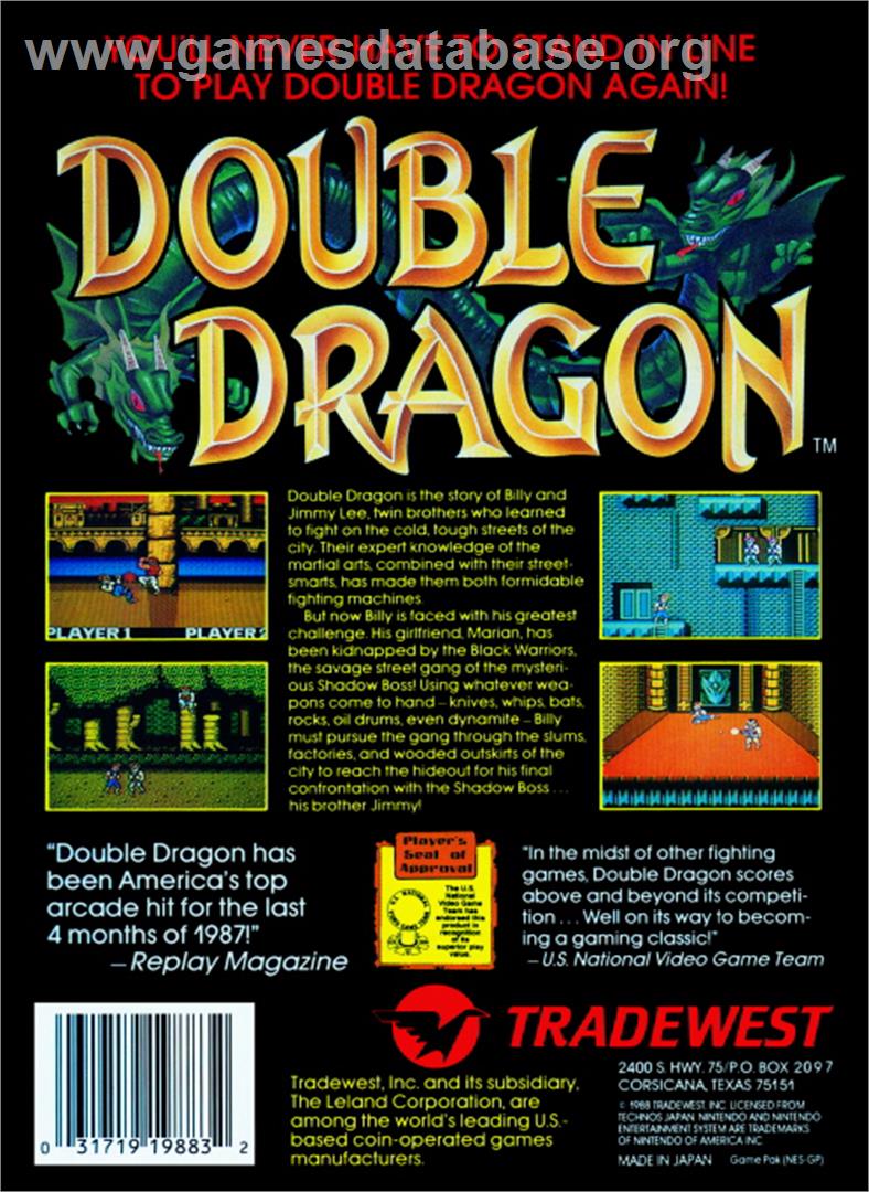 Double Dragon - Nintendo NES - Artwork - Box Back