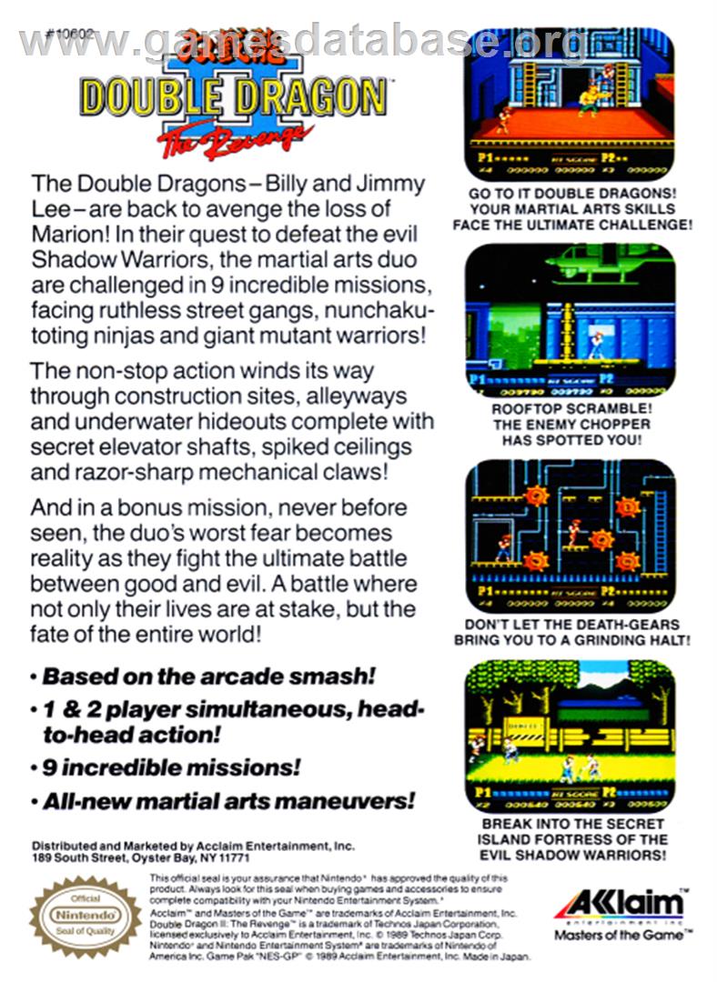 Double Dragon II - The Revenge - Nintendo NES - Artwork - Box Back