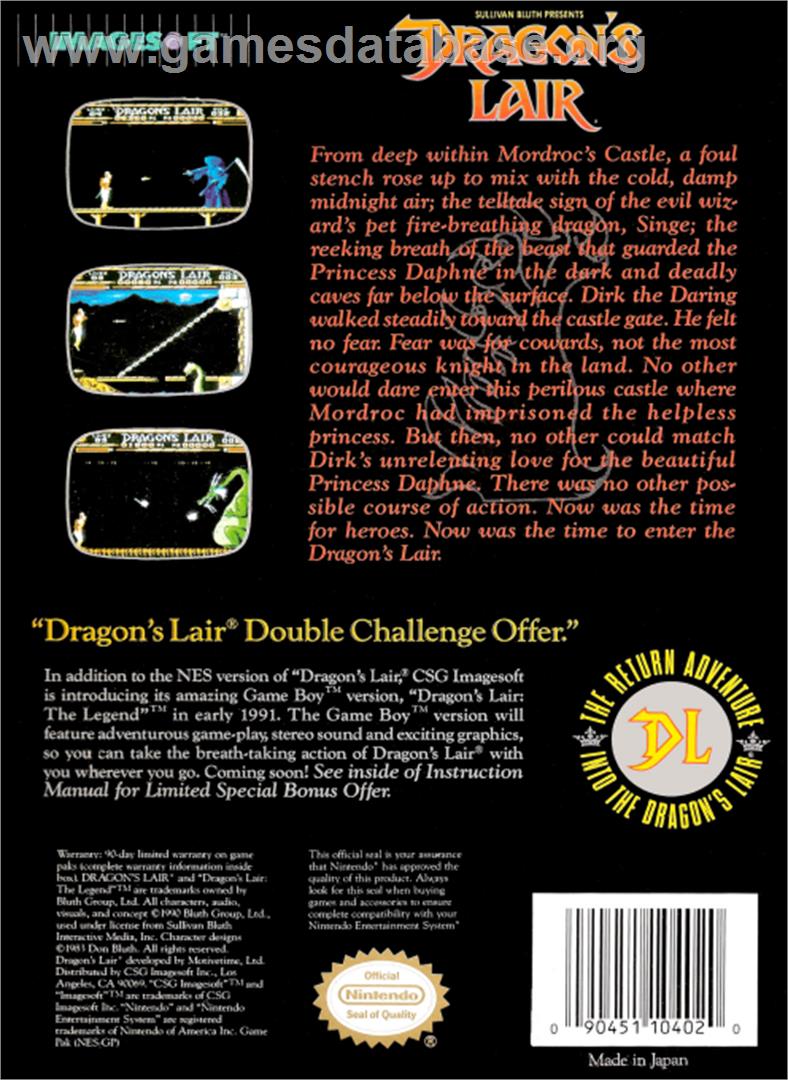 Dragon's Lair - Nintendo NES - Artwork - Box Back