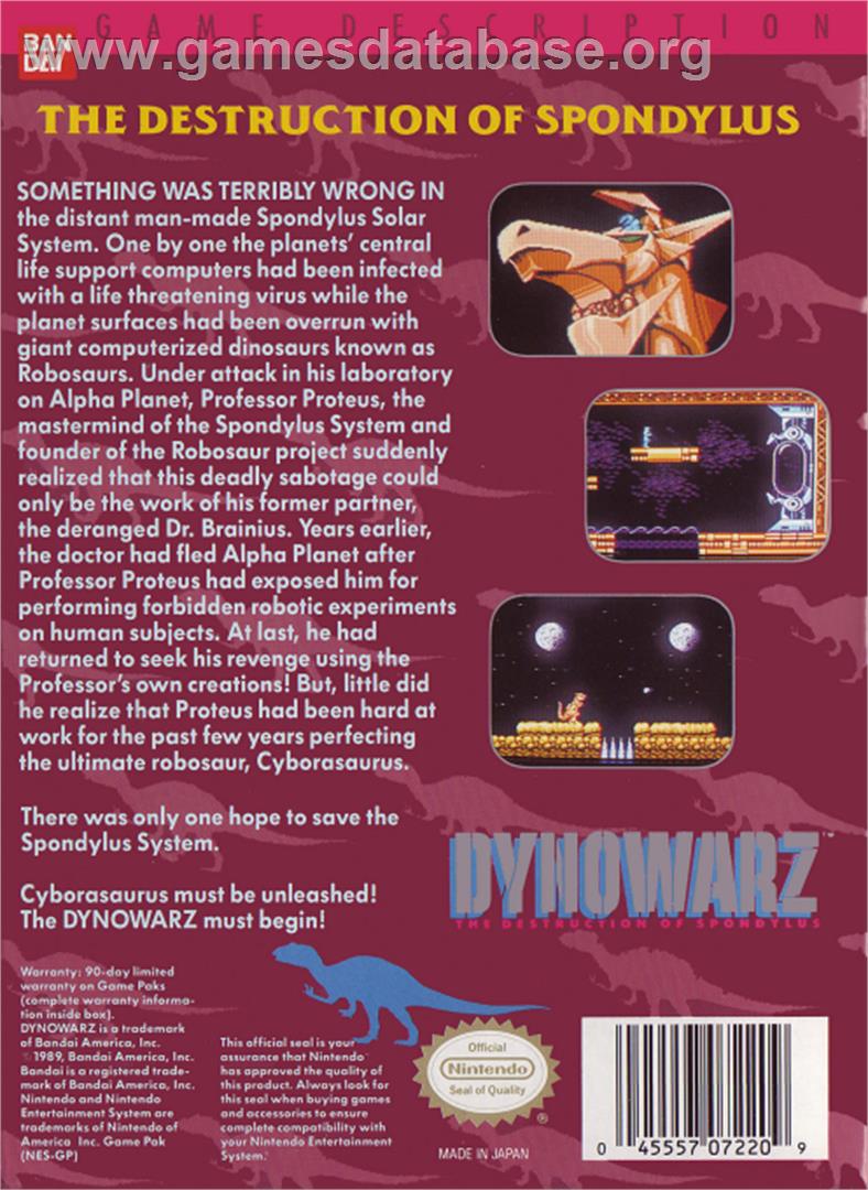 Dynowarz: Destruction of Spondylus - Nintendo NES - Artwork - Box Back