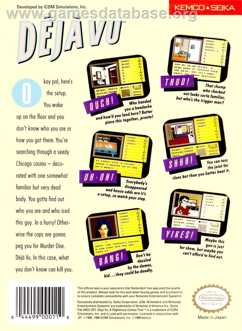 Déjà Vu - Nintendo NES - Artwork - Box Back