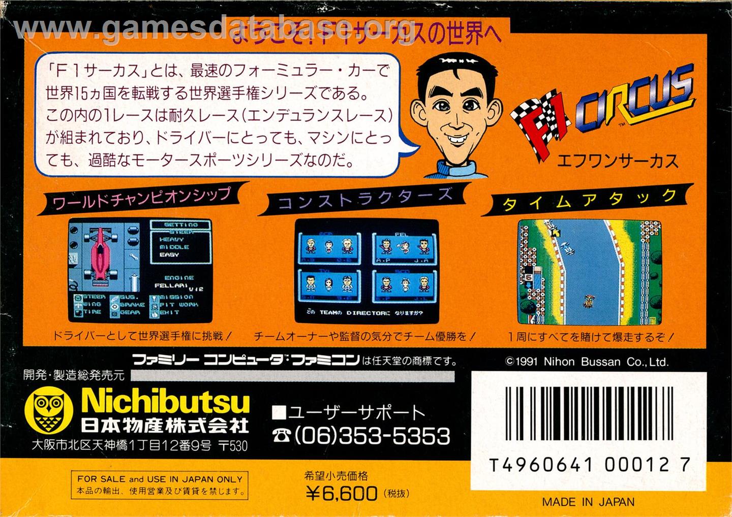 F1 Circus - Nintendo NES - Artwork - Box Back