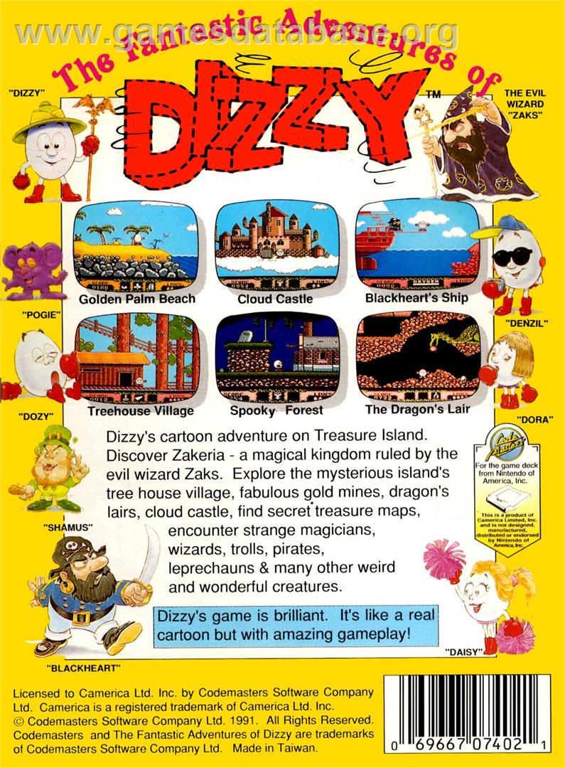 Fantastic Adventures of Dizzy - Nintendo NES - Artwork - Box Back