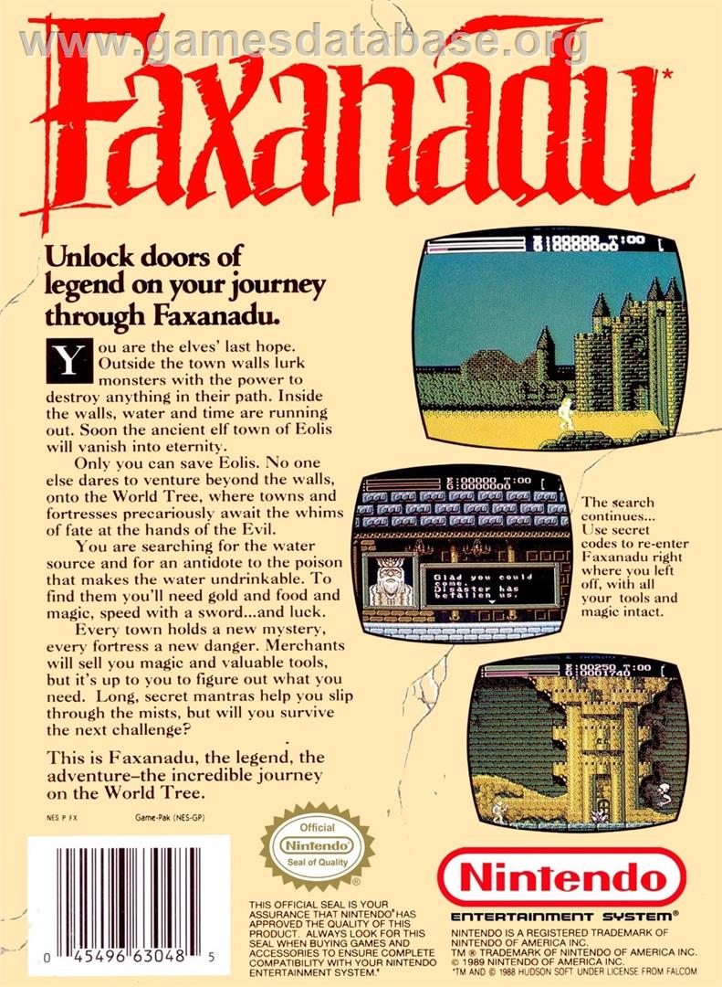 Faxanadu - Nintendo NES - Artwork - Box Back