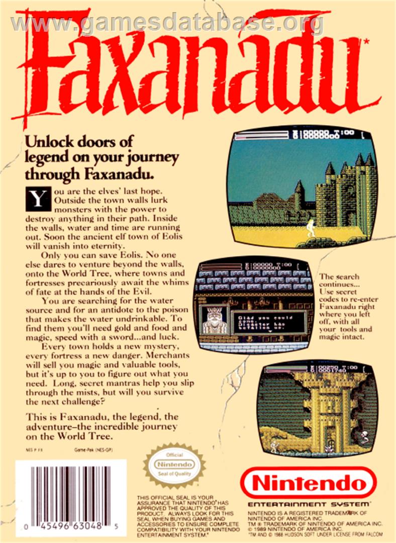 Faxanadu - Nintendo NES - Artwork - Box Back