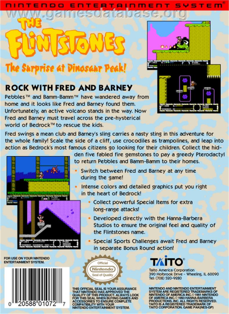 Flintstones: The Surprise at Dinosaur Peak - Nintendo NES - Artwork - Box Back
