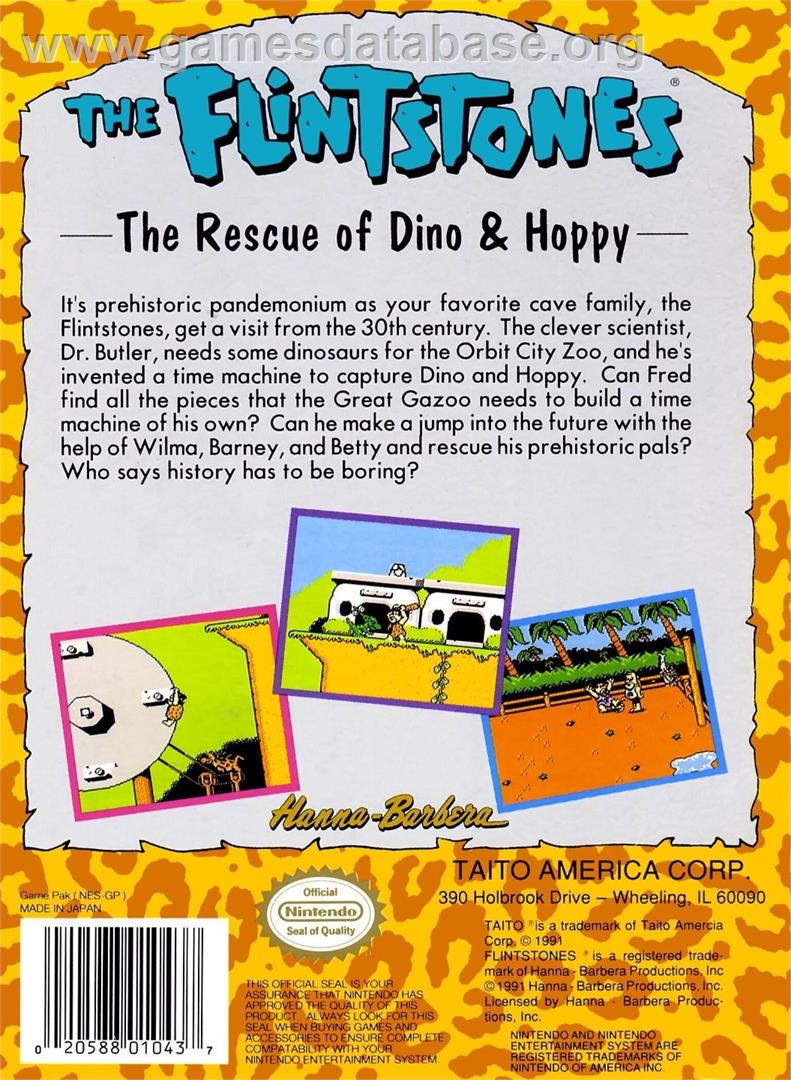 Flintstones - The Rescue Of Dino And Hoppy, The - Nintendo NES - Artwork - Box Back