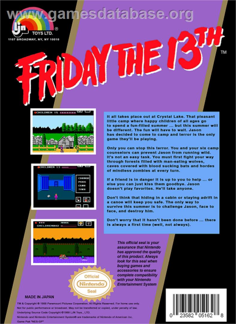 Friday the 13th - Nintendo NES - Artwork - Box Back
