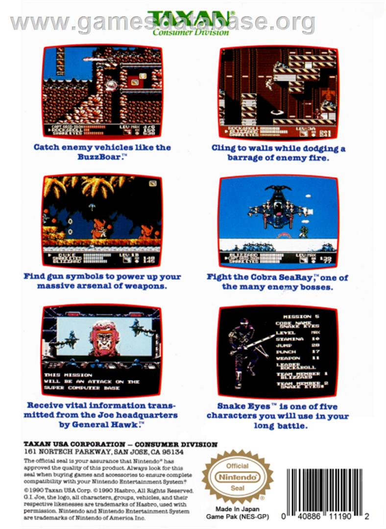 G.I. Joe: A Real American Hero - Nintendo NES - Artwork - Box Back