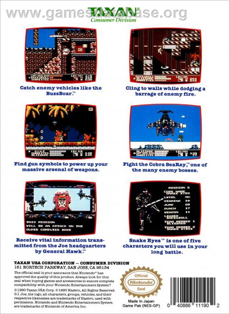 G.i. Joe - A Real American Hero - Nintendo NES - Artwork - Box Back