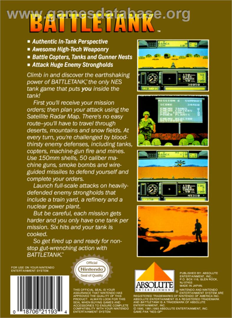 Garry Kitchen's Battletank - Nintendo NES - Artwork - Box Back
