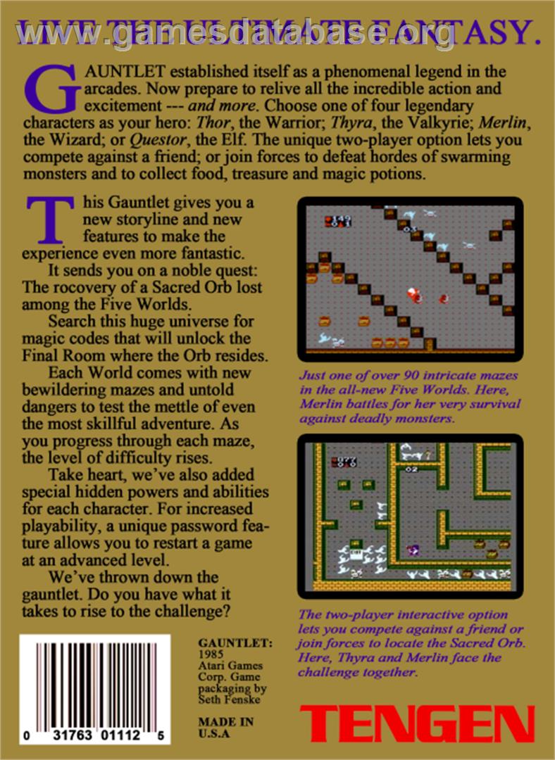 Gauntlet - Nintendo NES - Artwork - Box Back