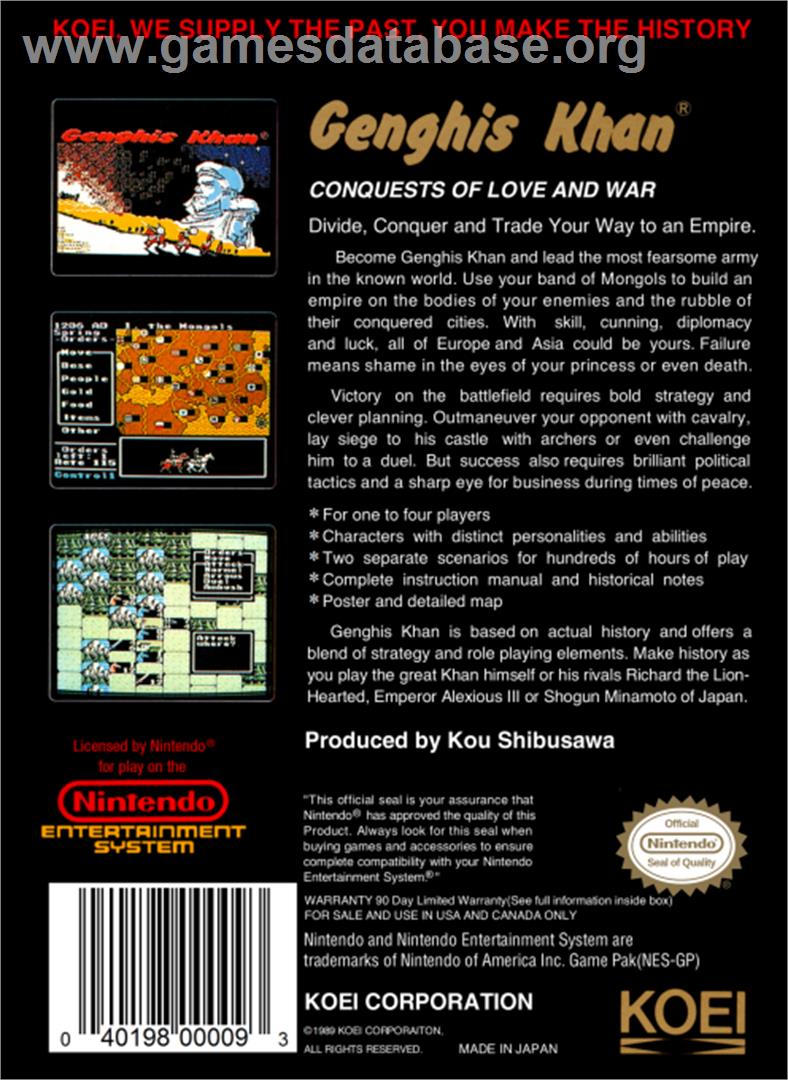 Genghis Khan - Nintendo NES - Artwork - Box Back