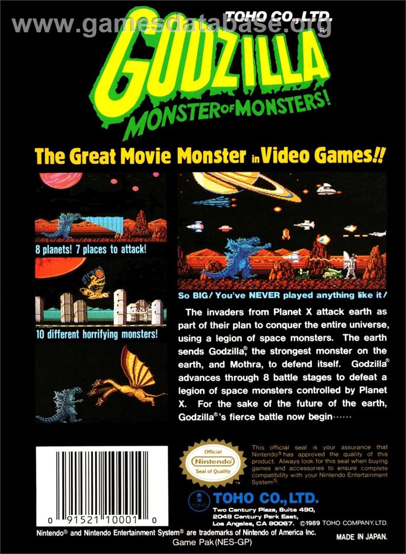 Godzilla - Monster Of Monsters - Nintendo NES - Artwork - Box Back