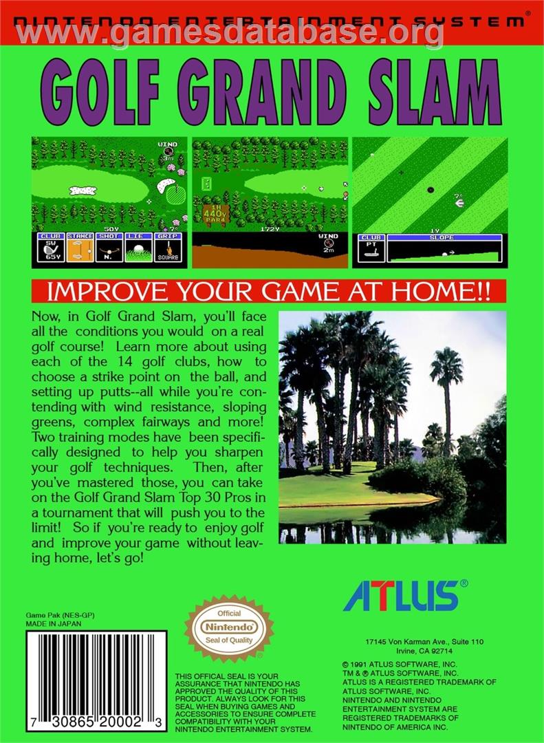 Golf Grand Slam - Nintendo NES - Artwork - Box Back