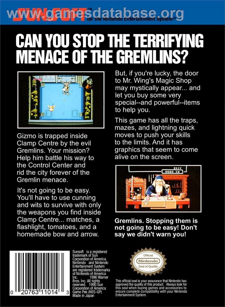 Gremlins 2 - The New Batch - Nintendo NES - Artwork - Box Back