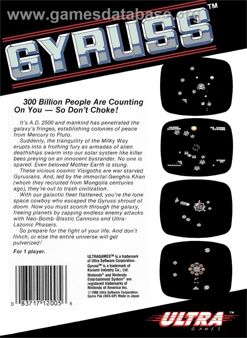Gyruss - Nintendo NES - Artwork - Box Back