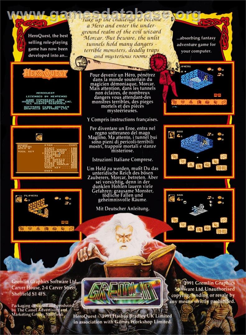 Hero Quest - Nintendo NES - Artwork - Box Back