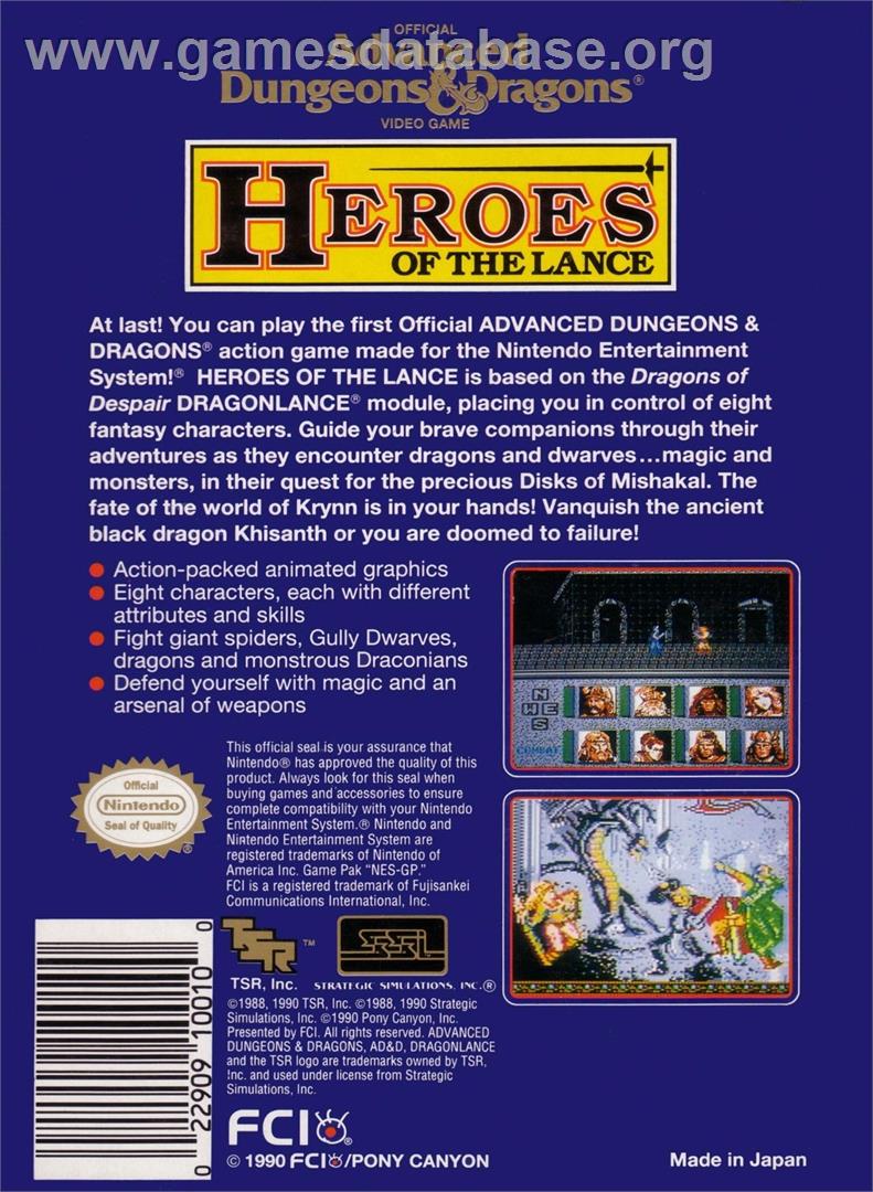 Heroes Of The Lance - Nintendo NES - Artwork - Box Back