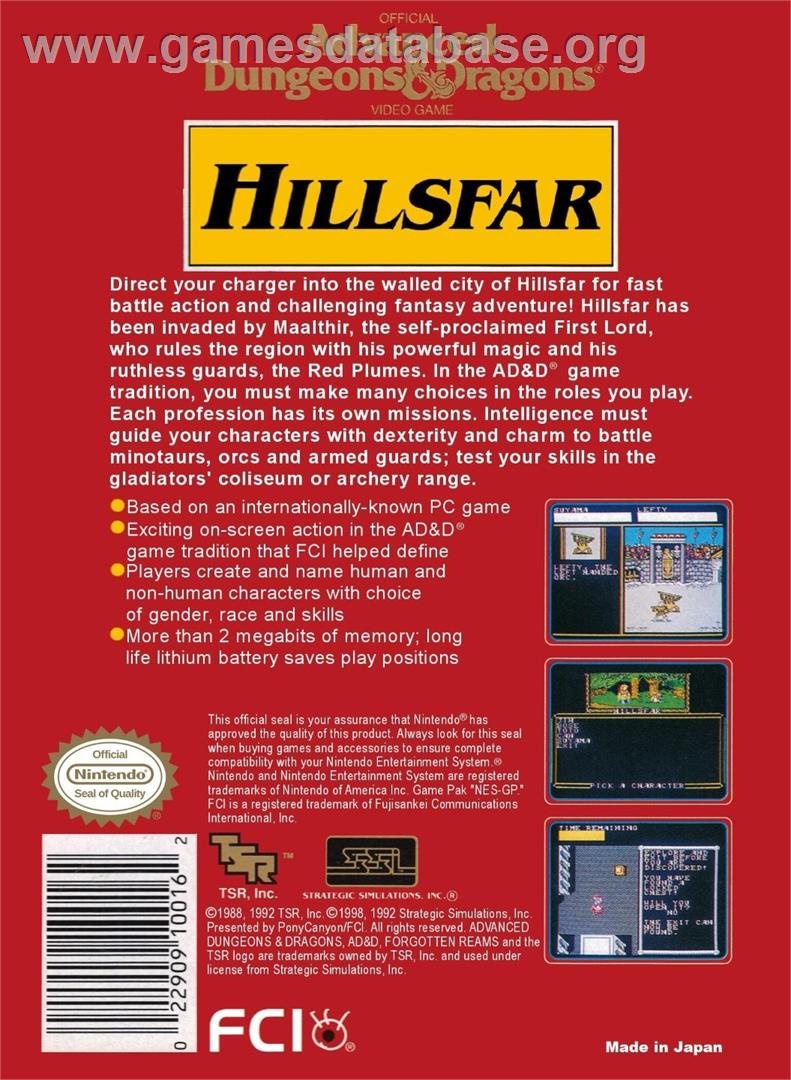 Hillsfar - Nintendo NES - Artwork - Box Back
