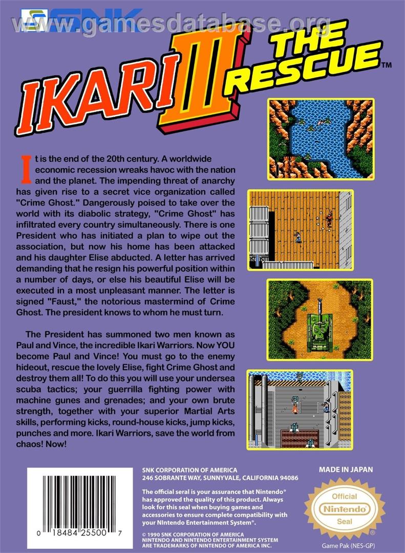 Ikari III - The Rescue - Nintendo NES - Artwork - Box Back
