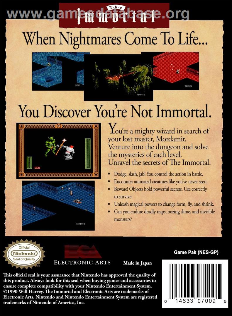 Immortal, The - Nintendo NES - Artwork - Box Back