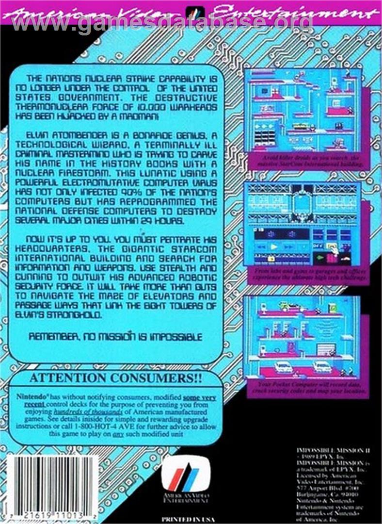 Impossible Mission 2 - Nintendo NES - Artwork - Box Back