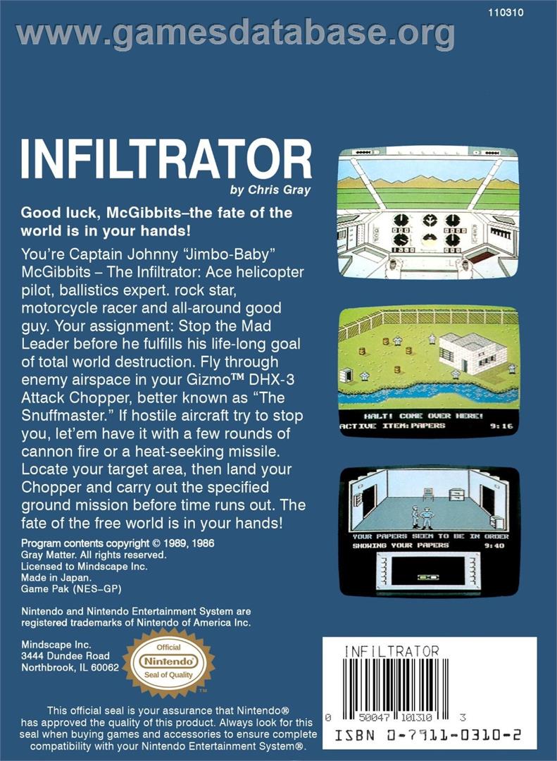 Infiltrator - Nintendo NES - Artwork - Box Back