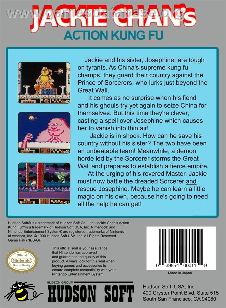 Jackie Chan's Action Kung Fu - Nintendo NES - Artwork - Box Back