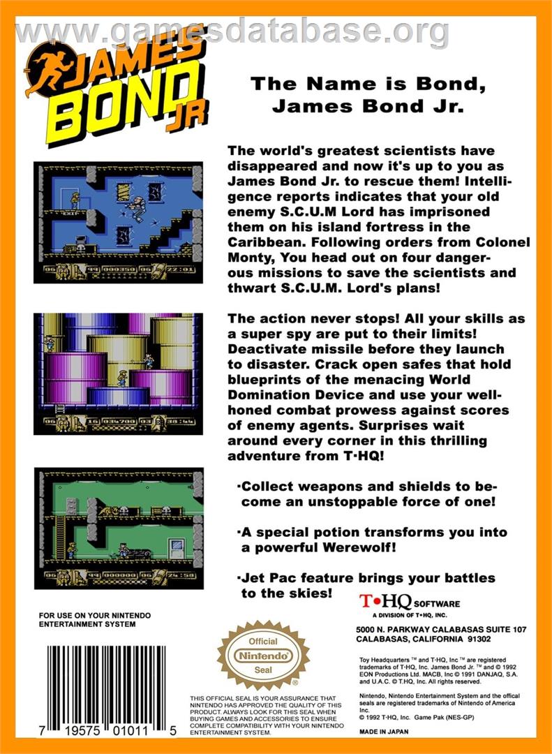 James Bond Jr. - Nintendo NES - Artwork - Box Back