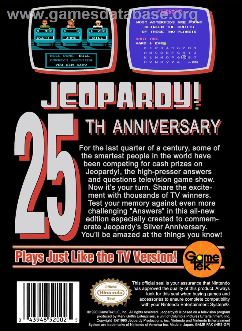 Jeopardy! 25th Anniversary Edition - Nintendo NES - Artwork - Box Back