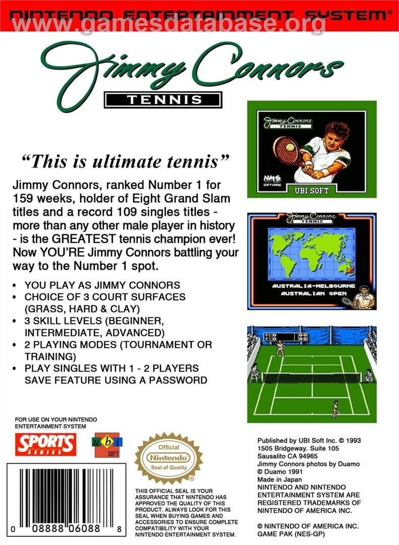 Jimmy Connor's Tennis - Nintendo NES - Artwork - Box Back