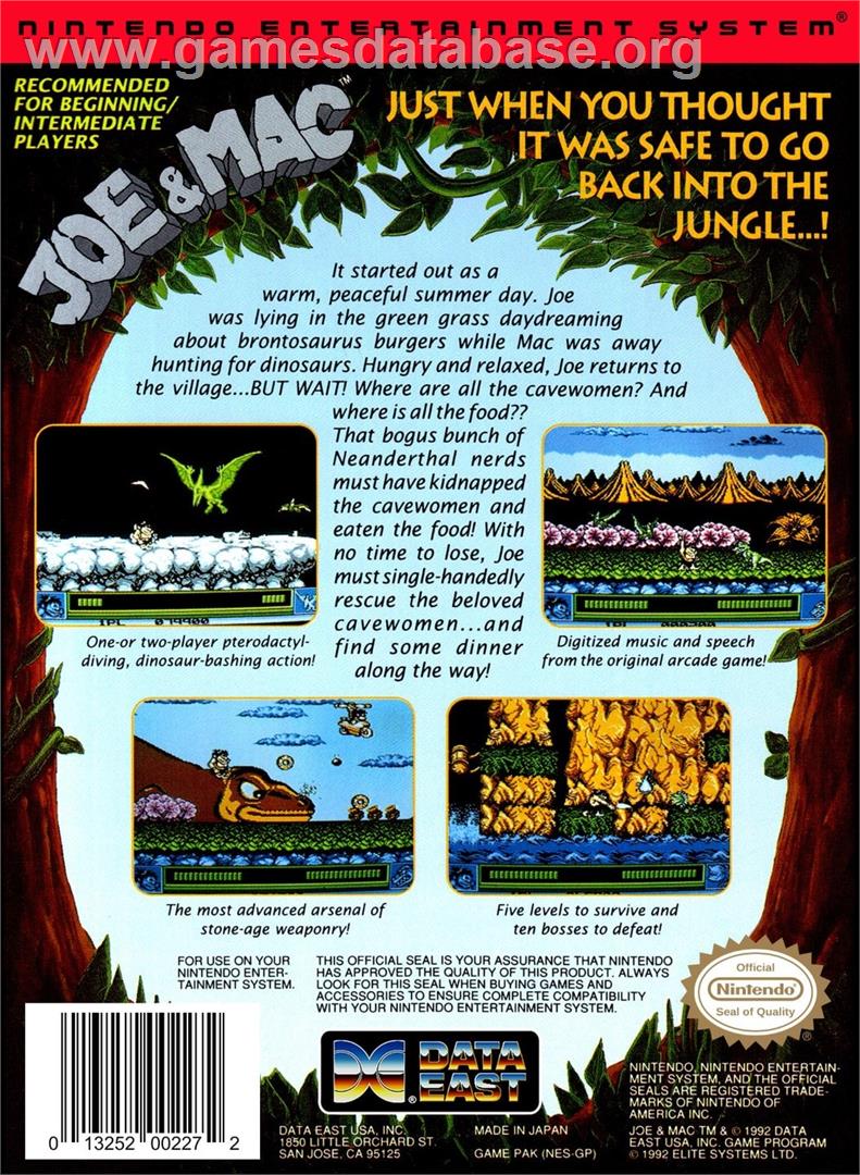 Joe and Mac - Caveman Ninja - Nintendo NES - Artwork - Box Back