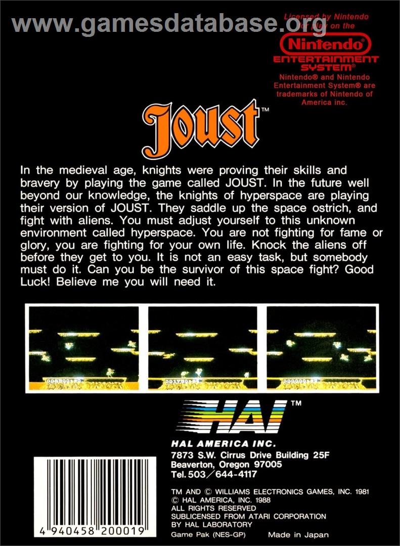 Joust - Nintendo NES - Artwork - Box Back